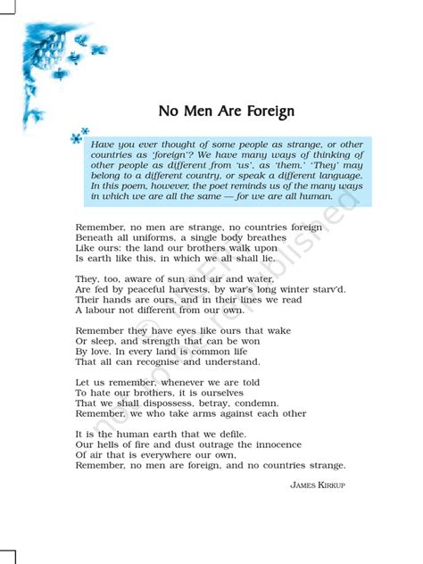 No Men Are Foreign Class 9 Question Answer