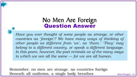 No Men Are Foreign Question Answer