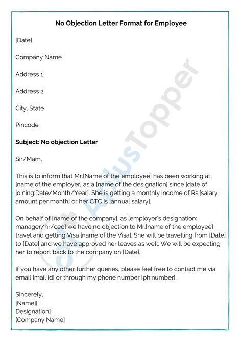 No Objection Letter Format To Bank Manager