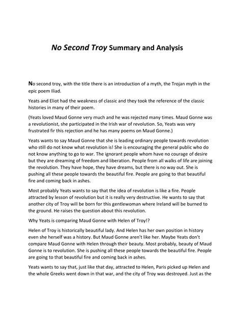 No Second Troy Summary