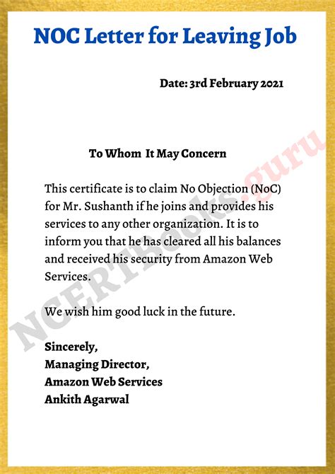 Noc Letter Format