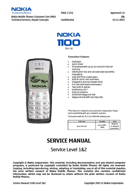 Read Online Nokia 1100 Service Manual 