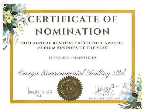 nomination certificate award template