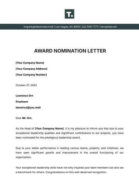 nomination letter template for training