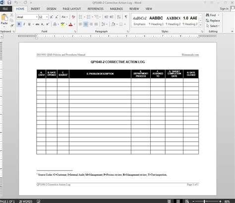 non conformance log template excel corrective action log template