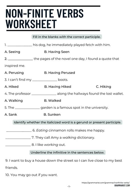 Non Finite Verbs Worksheet