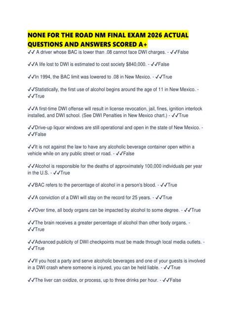 None For The Road Final Exam Answers