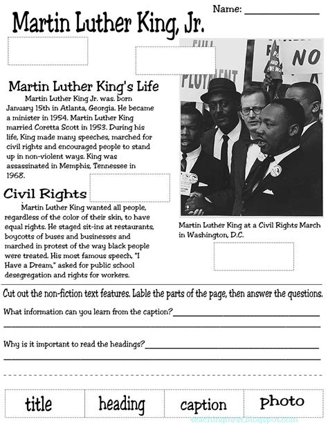 Nonfiction Text Features Martin Luther King Jr Worksheet Nonfiction Features Worksheet - Nonfiction Features Worksheet