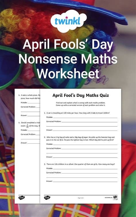 Nonsense Maths Worksheet April Fools X27 Worksheet Twinkl April Fool Math - April Fool Math