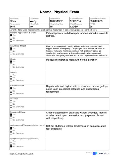 Normal Gyn Physical Exam Template