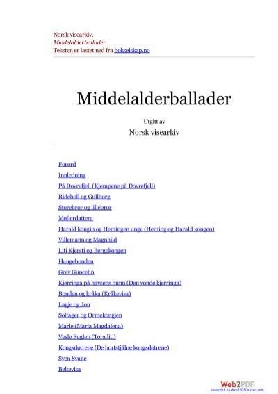 Download Norsk Visearkiv Middelalderballader 