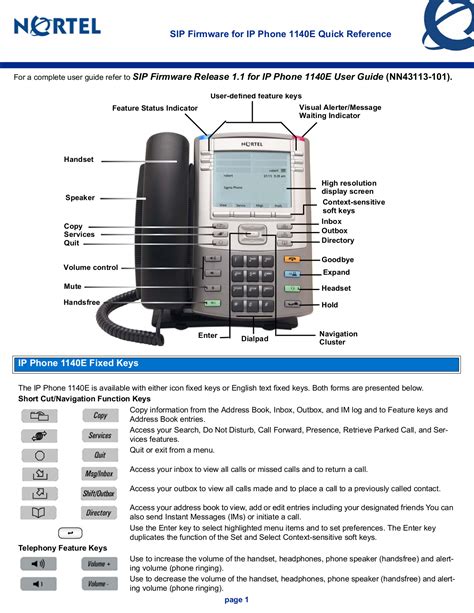Full Download Nortel 1140E Quick Reference Guide 