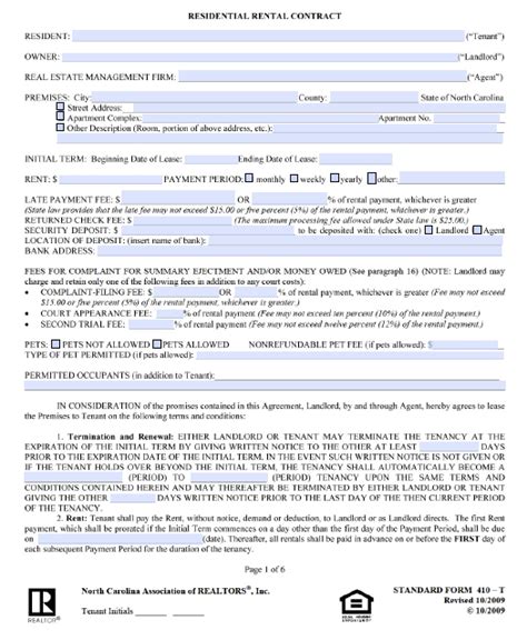 Download North Carolina Residential Lease Contract Form 54 401 