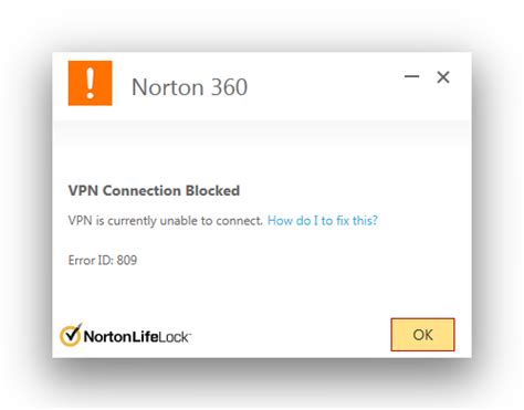 norton 360 vpn connection error
