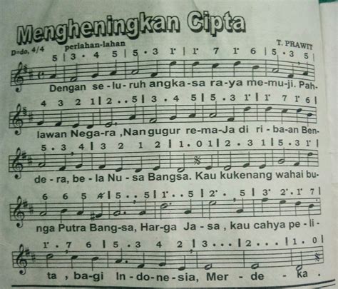 NOT ANGKA MENGHENINGKAN CIPTA - Not Lagu Mengheningkan Cipta untuk Pianika Disertai Liriknya