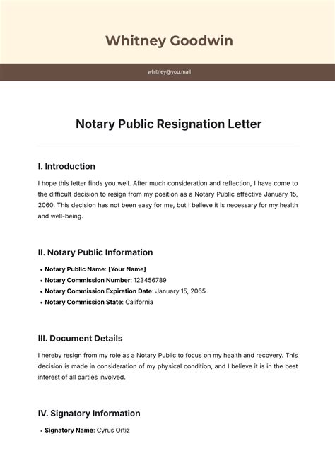 notary resignation letter samples