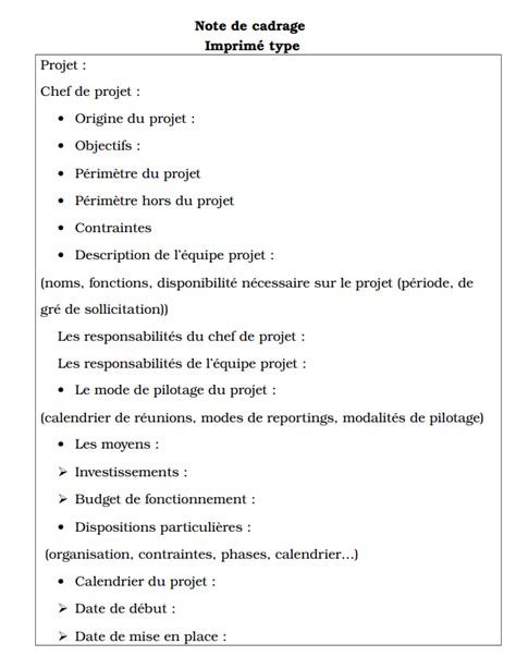 Note De Cadrage Exemple