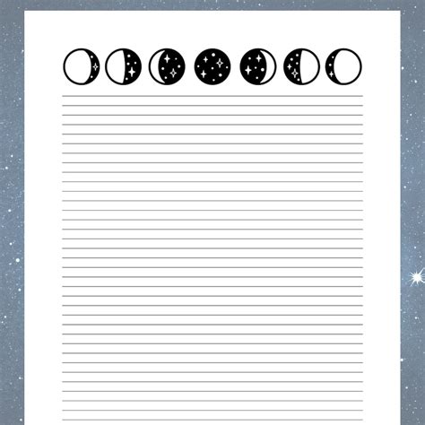 Note Writing Paper With Moon And Stars Design Moon Writing Paper - Moon Writing Paper