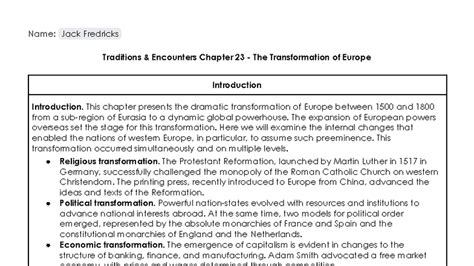 Notes Chapter 23 The Transformation Of Europe