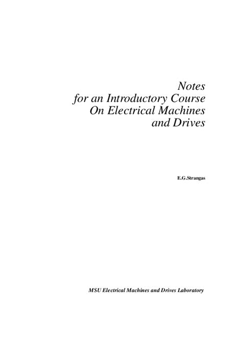Notes For An Introductory Course On Electrical Machines