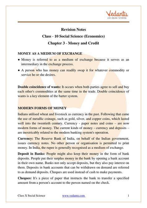 Notes Of Chapter Money And Credit Class 10