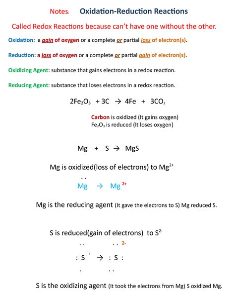 Notes On Oxidation Reduction And Electrochemistry