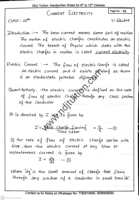 Download Notes Class 12Th Physics Chapter Current Electricity 