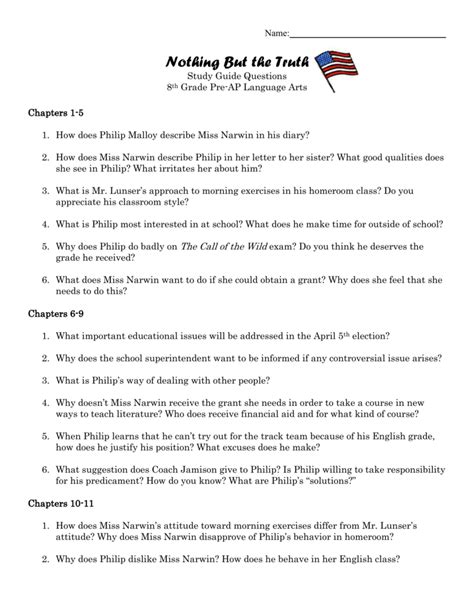 Read Online Nothing But The Truth Study Guide 