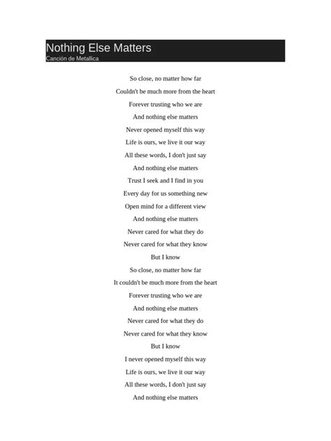 Nothings Else Matters Letra