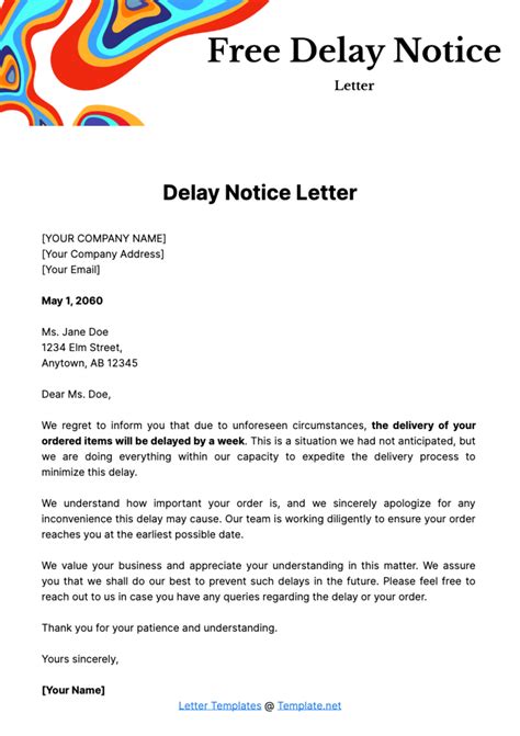 Notice Of Delay Sample
