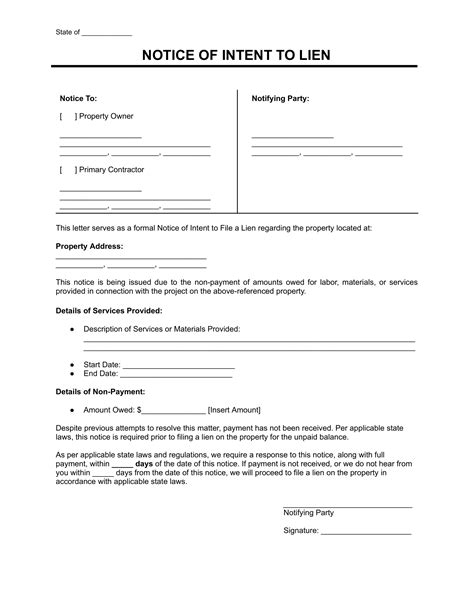 Notice Of Intent To Lien Pdf