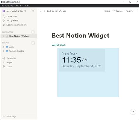 notion widgets world clock