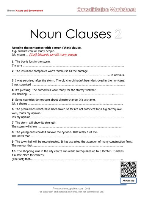 Noun Clauses Consolidation Worksheet 2 Photocopiables Noun Clauses Worksheet - Noun Clauses Worksheet