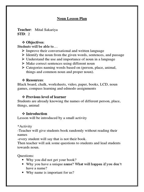 Noun Lesson Plan