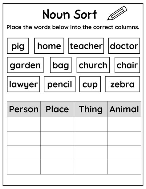 Noun Sort Printable Grammar Worksheet For Kids Identifying Nouns Worksheet For Kindergarten - Identifying Nouns Worksheet For Kindergarten