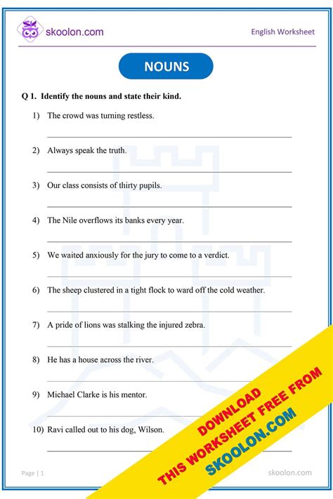 Noun Worksheet For Class 4