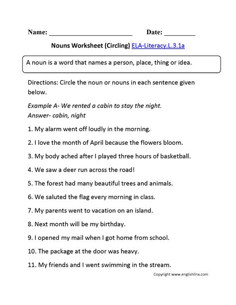 Noun Worksheet Third Grade   Third Grade Grade 3 Nouns Questions For Tests - Noun Worksheet Third Grade