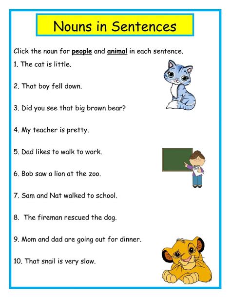 Nouns And Sentences Worksheet For Grade 1 K5 Simple Sentences For Grade 1 - Simple Sentences For Grade 1