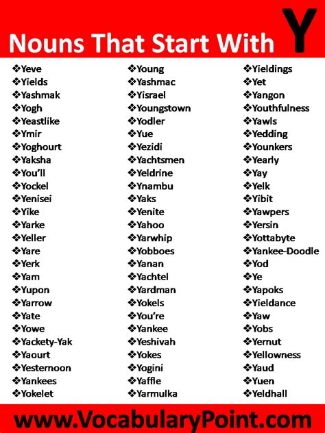 Nouns That Start With Y Vocabulary Point Nouns That Start With Y - Nouns That Start With Y