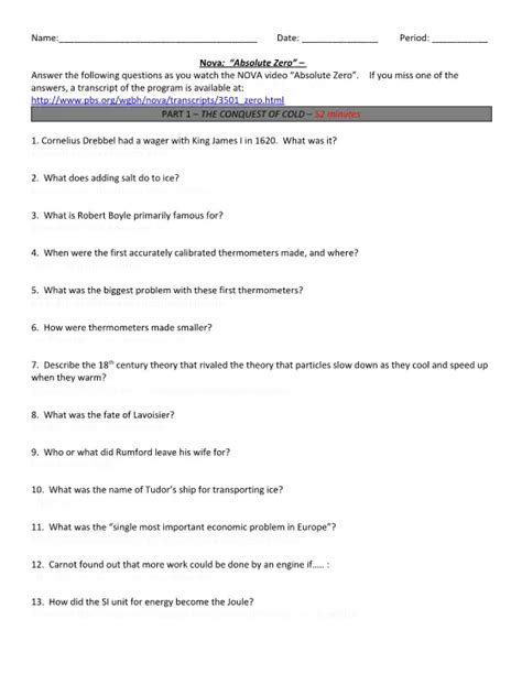 nova absolute zero answers key