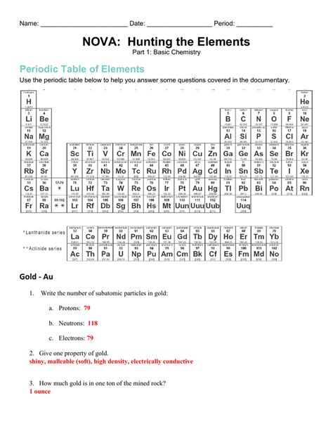 Nova Hunting The Elements Answer Key