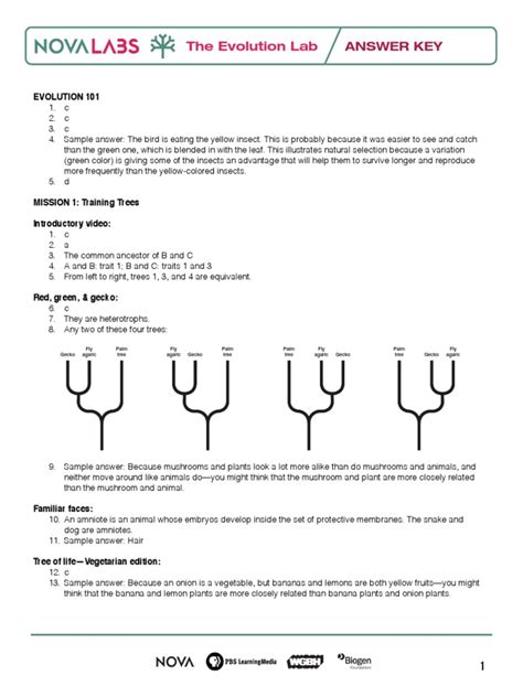 Nova Labs Evolution Answer Key