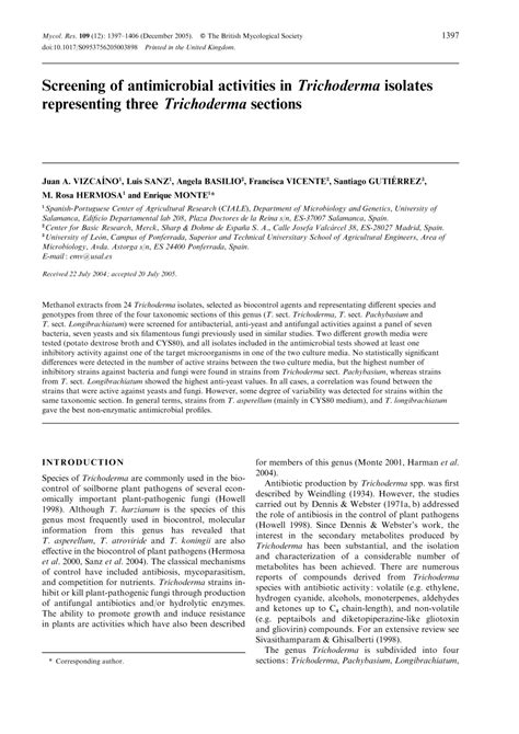 Novel Antimicrobial Activities Of Trichoderma Hamatum Gd12