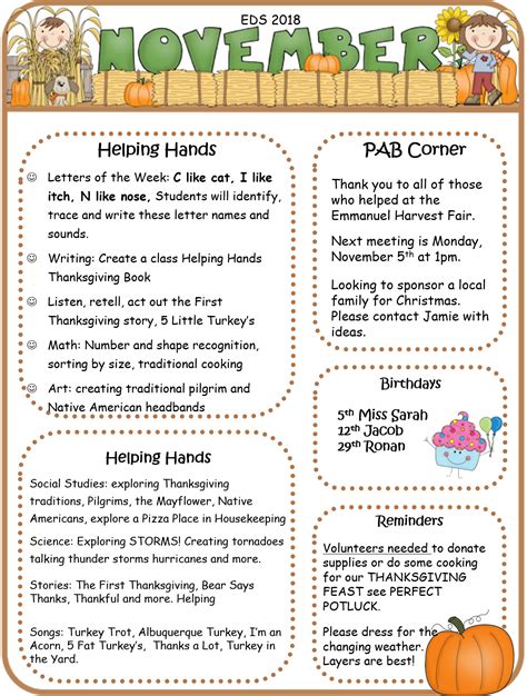 November Newsletter 8211 The Best Preschool And Kindergarten November Kindergarten Themes - November Kindergarten Themes