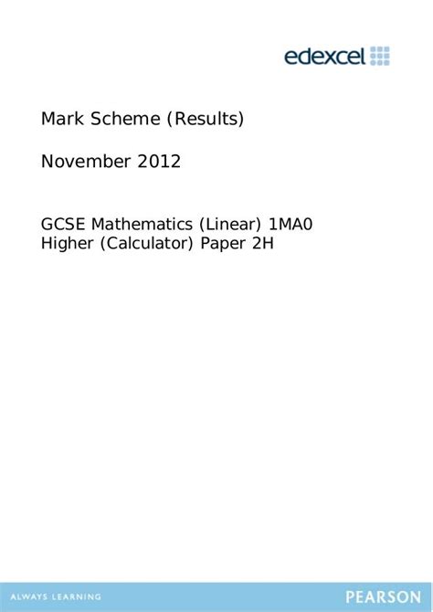 Full Download November 2012 Paper 2H Mark Scheme Edexcel 