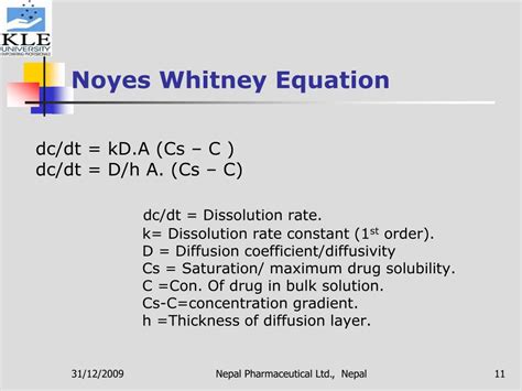Noyes Whitney Equation