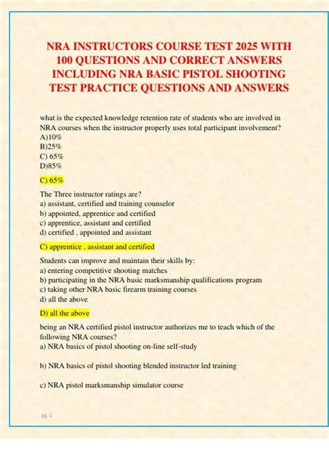 Nra Basic Pistol Instructor Test Answers
