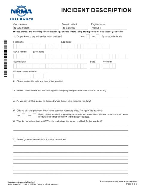 Nrma Accident Checklist