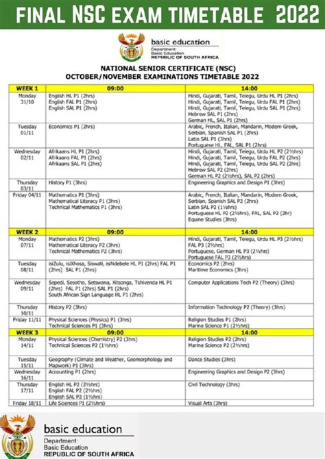 nsc 2014 exam timetable