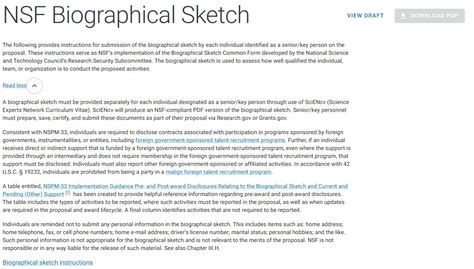 nsf biographical sketch format